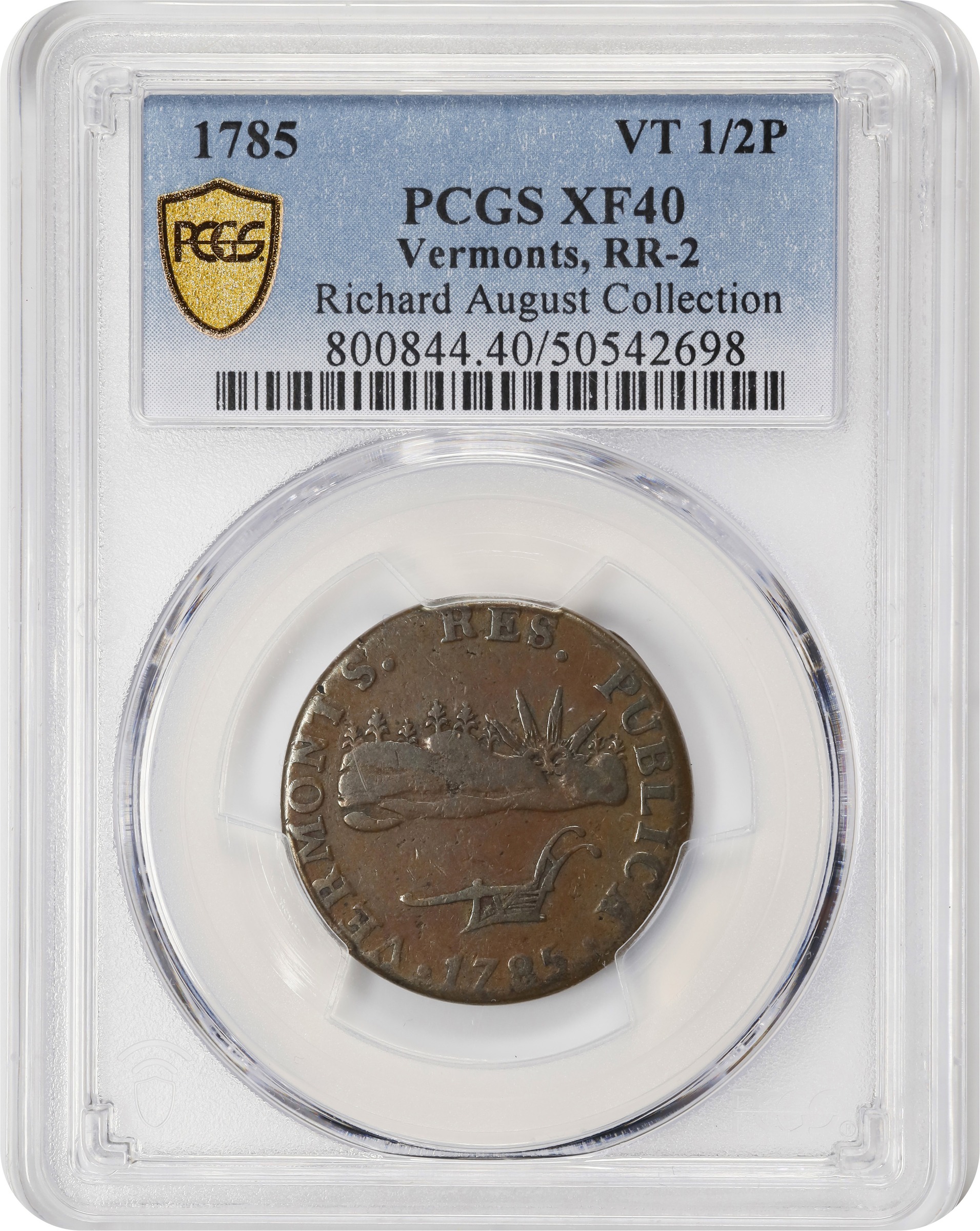image for: 1785 Vermont Copper. Landscape. RR-2, Bressett 1-A, W-2005. Rarity-3. VERMONTS. EF-40 (PCGS).