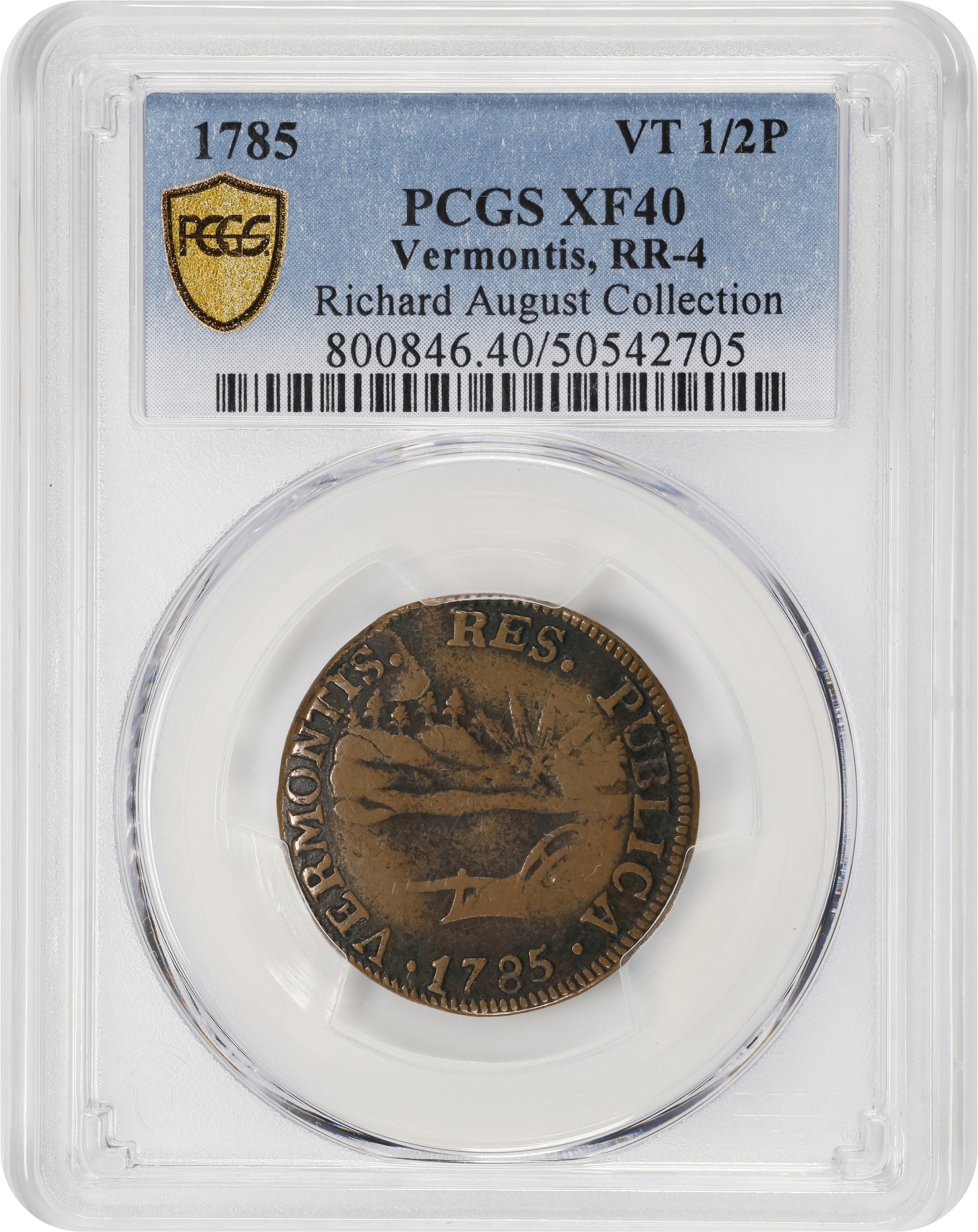 image for: 1785 Vermont Copper. Landscape. RR-4, Bressett 3-C, W-2015. Rarity-4. VERMONTIS. EF-40 (PCGS).