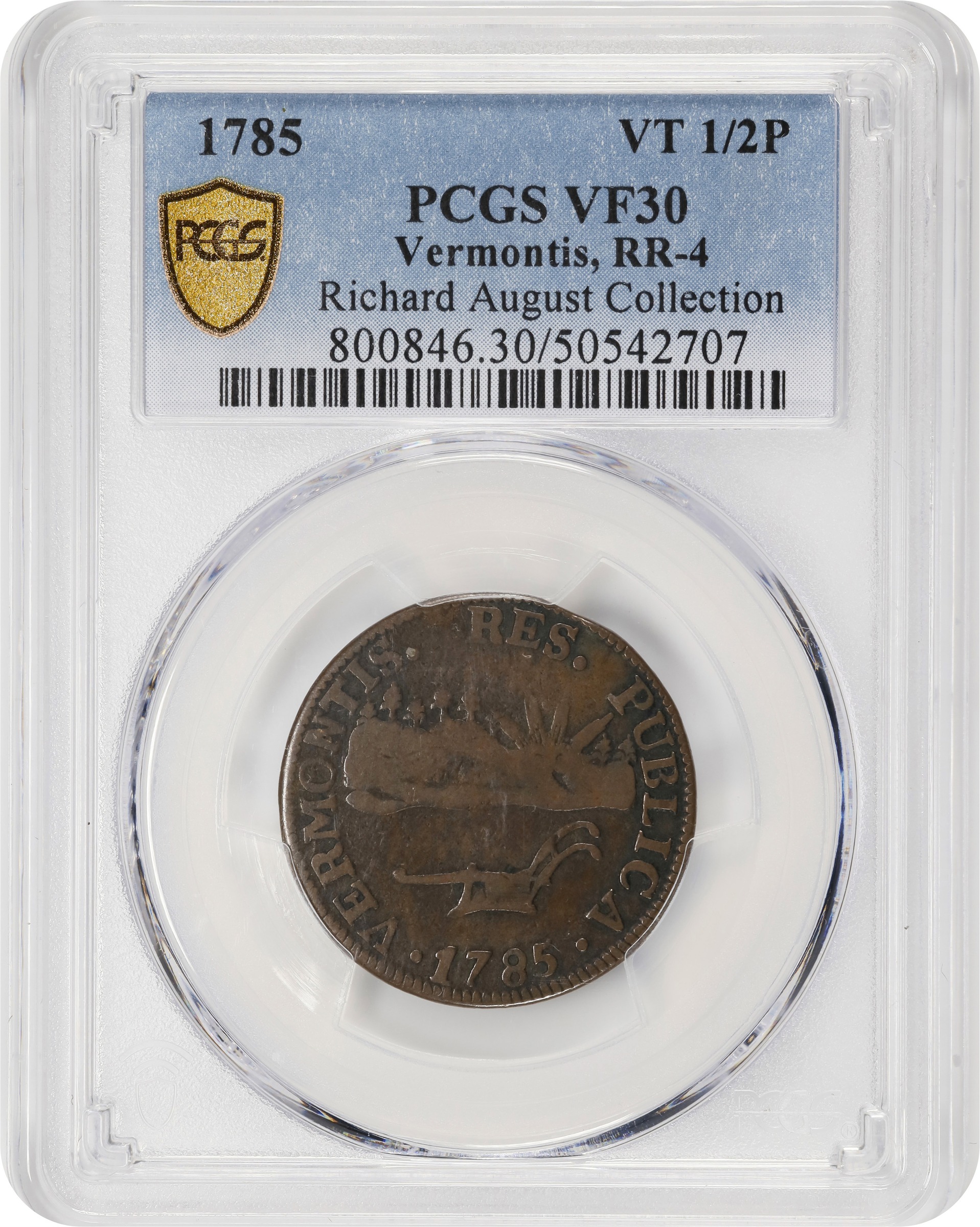 image for: 1785 Vermont Copper. Landscape. RR-4, Bressett 3-C, W-2015. Rarity-4. VERMONTIS. VF-30 (PCGS).