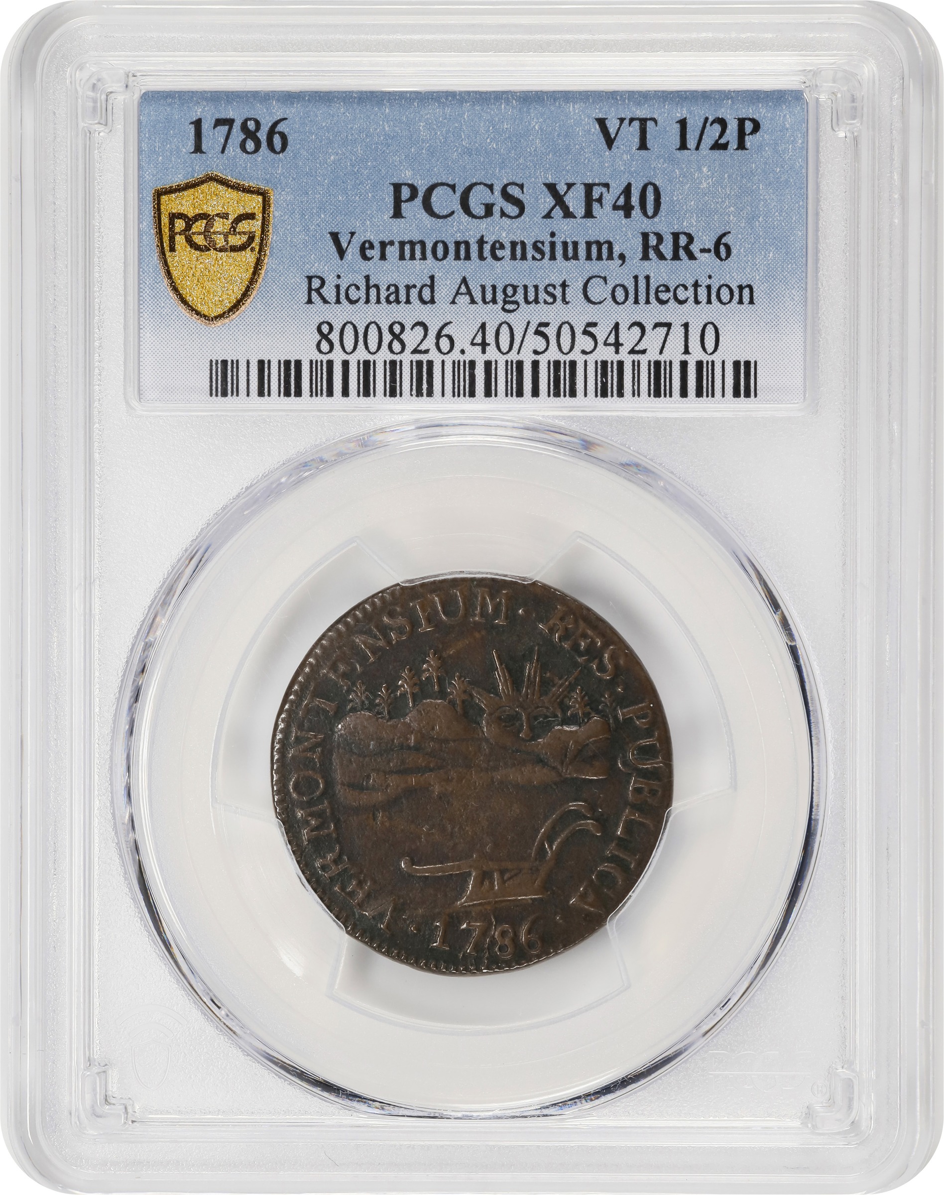 image for: 1786 Vermont Copper. Landscape. RR-6, Bressett 4-D, W-2020. Rarity-2. VERMONTENSIUM. EF-40 (PCGS).