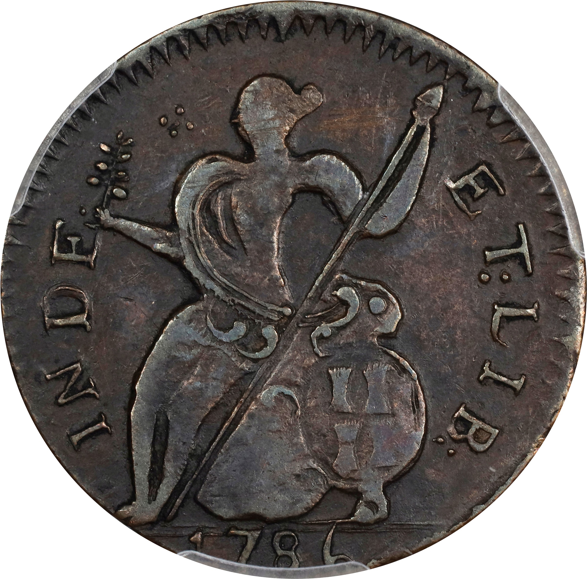 image for: 1786 Vermont Copper. RR-9, Bressett 7-F, W-2040. Rarity-3. Baby Head. AU-53 (PCGS).