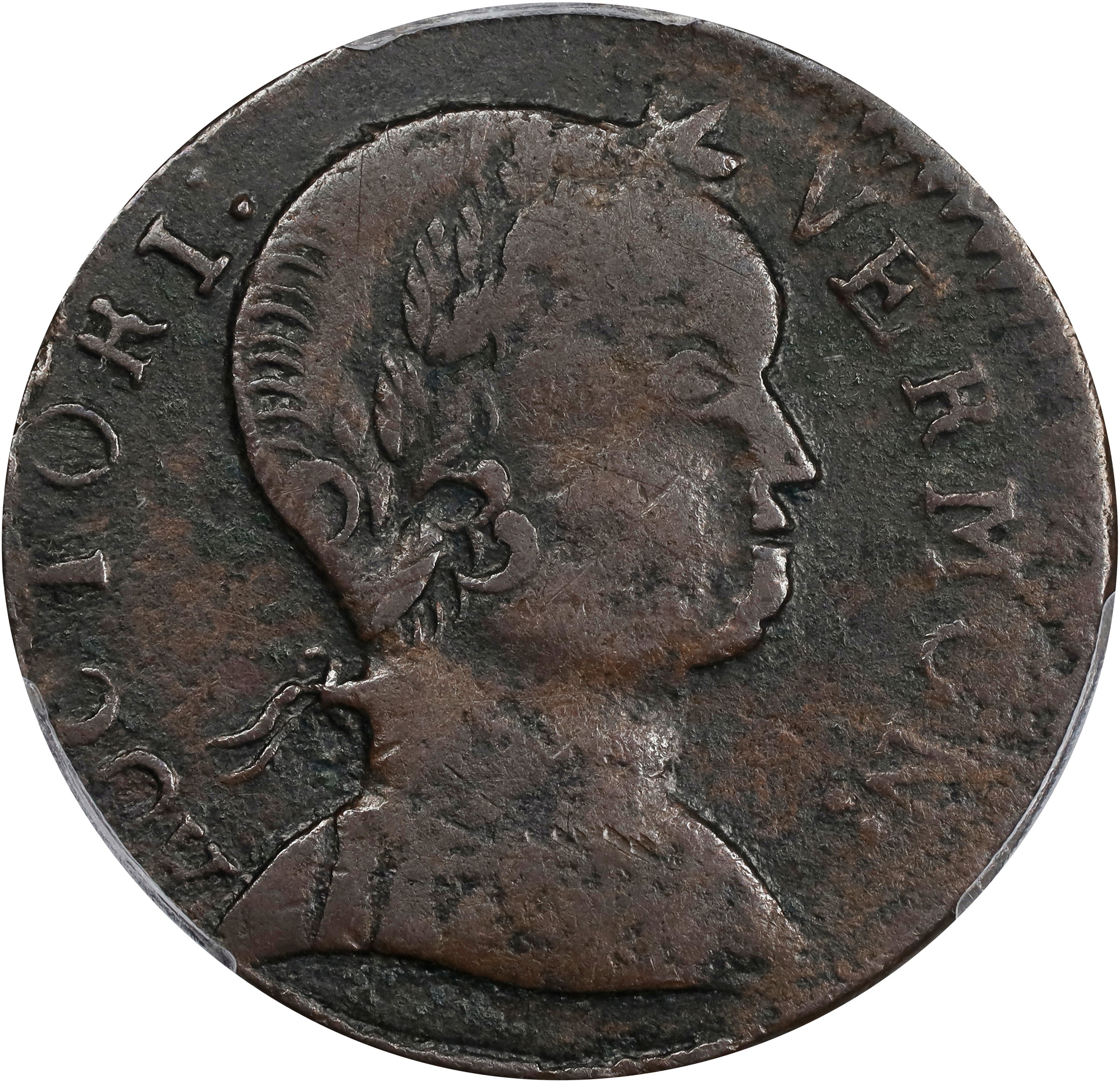 image for: 1786 Vermont Copper. RR-9, Bressett 7-F, W-2040. Rarity-3. Baby Head. VF-35 (PCGS).