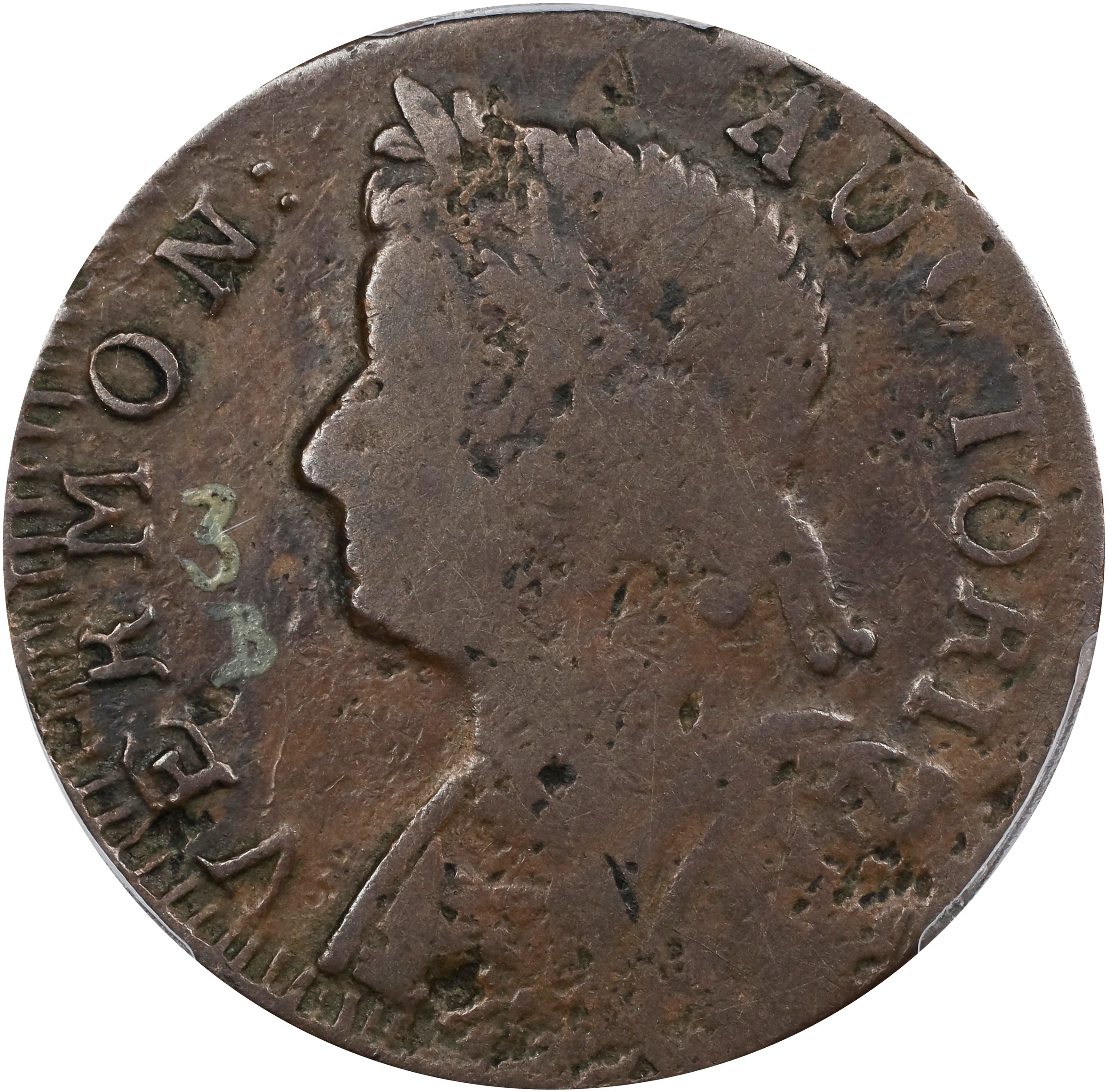 image for: 1786 Vermont Copper. RR-11, Bressett 9-H, W-2050. Rarity-4. Bust Left. VG-10 (PCGS).