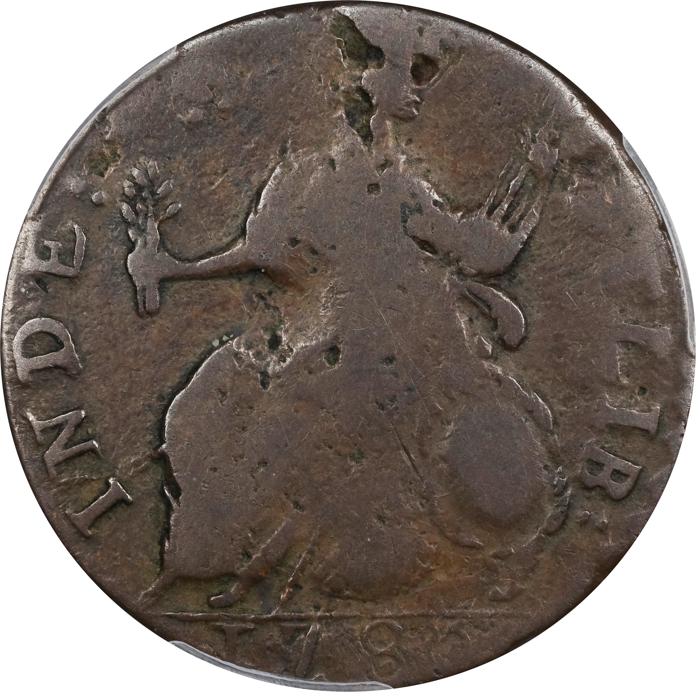 image for: 1786 Vermont Copper. RR-11, Bressett 9-H, W-2050. Rarity-4. Bust Left. VG-10 (PCGS).