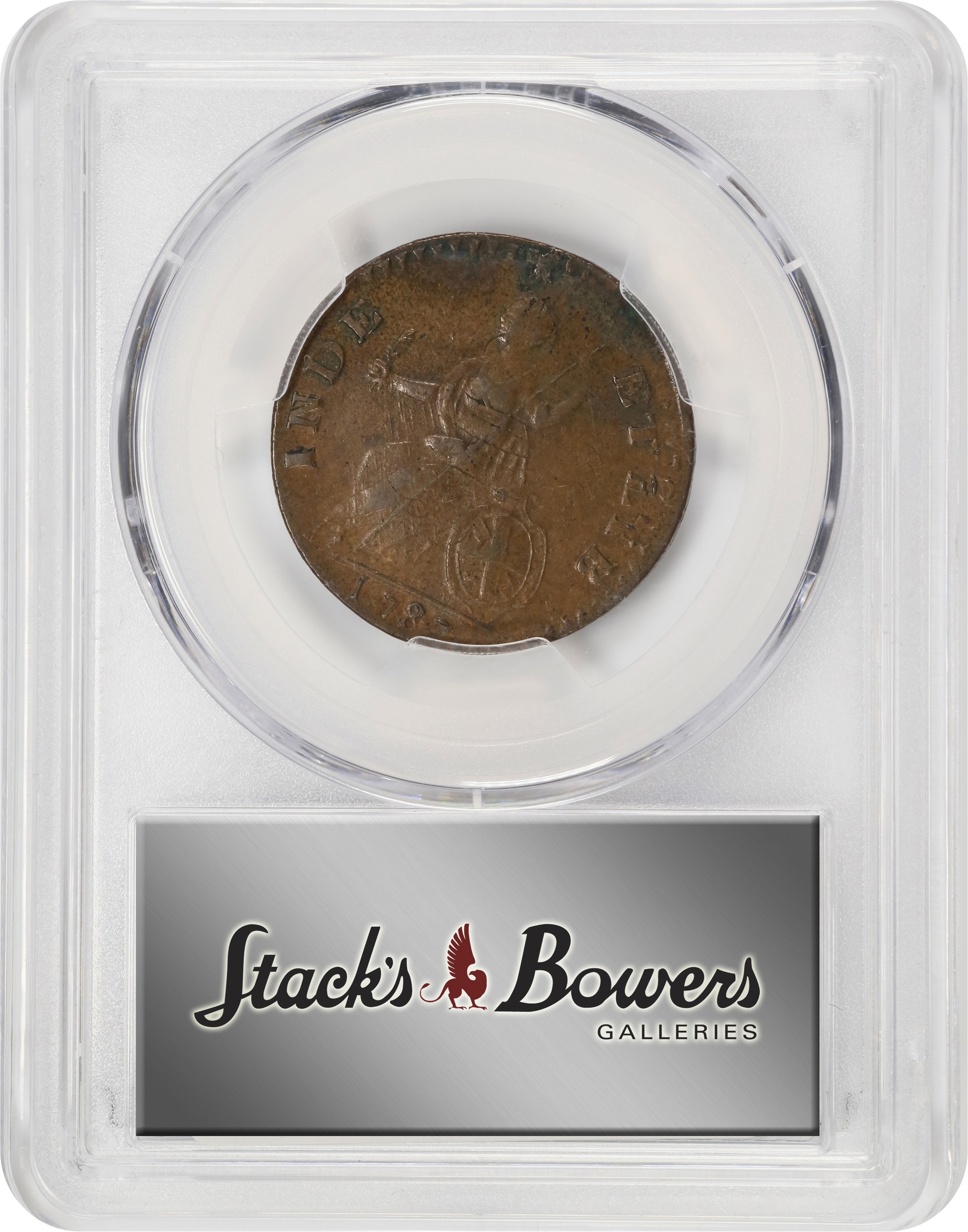 image for: 1787 Vermont Copper. RR-12, Bressett 11-K, W-2110. Rarity-3. Bust Right. Overstruck on a Nova Constellatio Copper. MS-62 BN (PCGS).