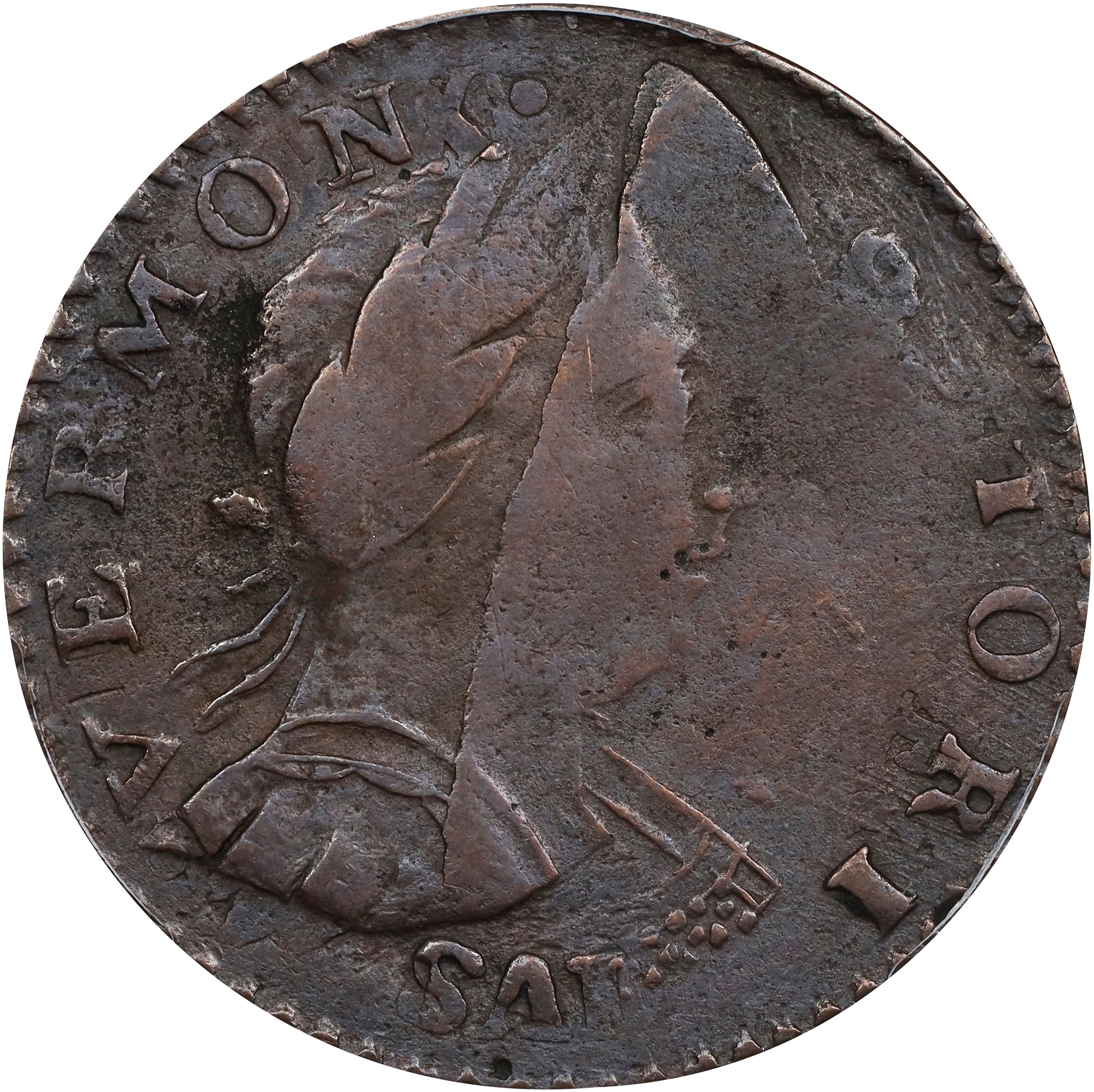 image for: 1788 Vermont Copper. RR-18, Bressett 19-X, W-2135. Rarity-4. Bust Right, *ET LIB* *INDE. EF-45 (PCGS).