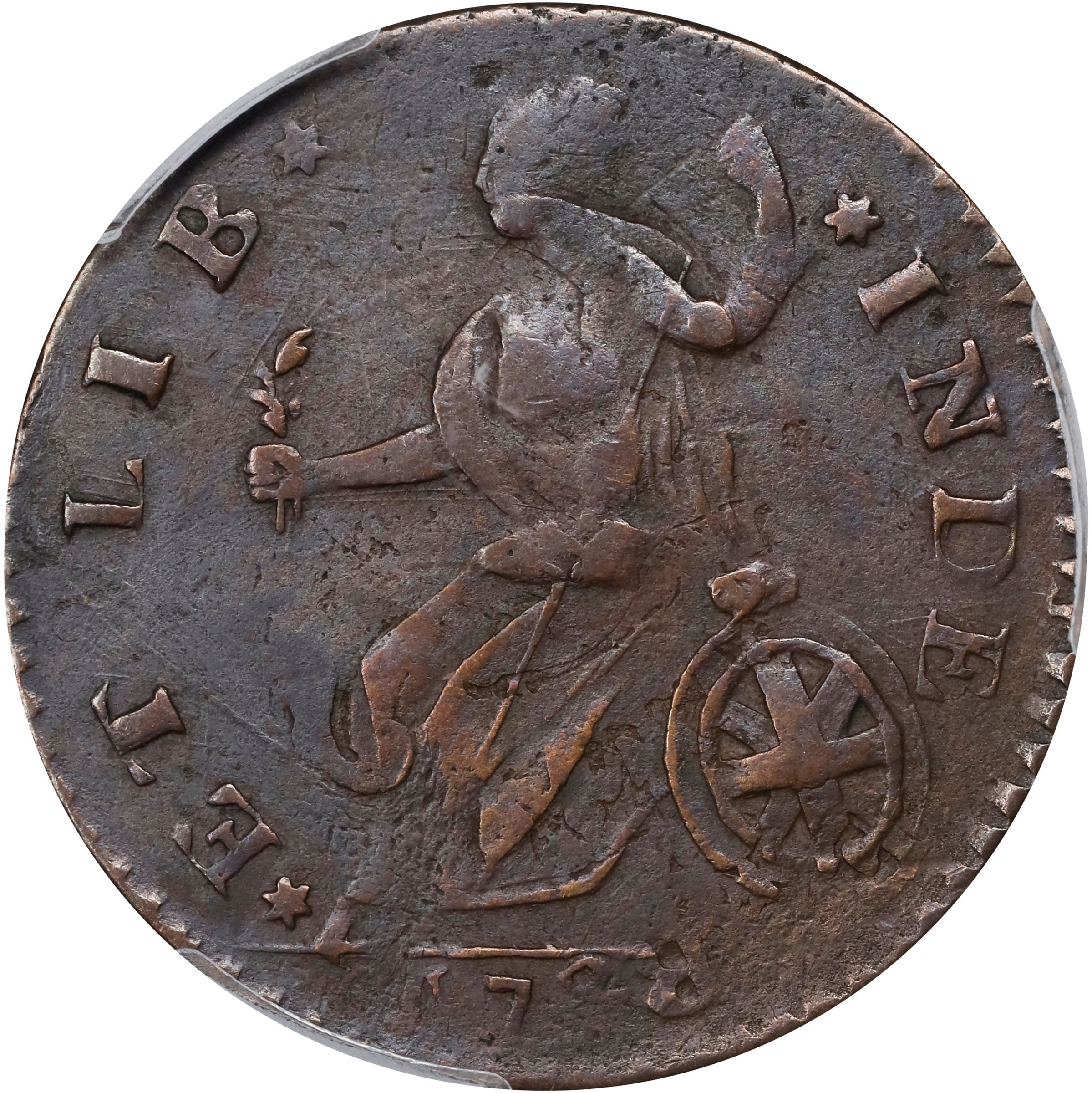 image for: 1788 Vermont Copper. RR-18, Bressett 19-X, W-2135. Rarity-4. Bust Right, *ET LIB* *INDE. EF-45 (PCGS).