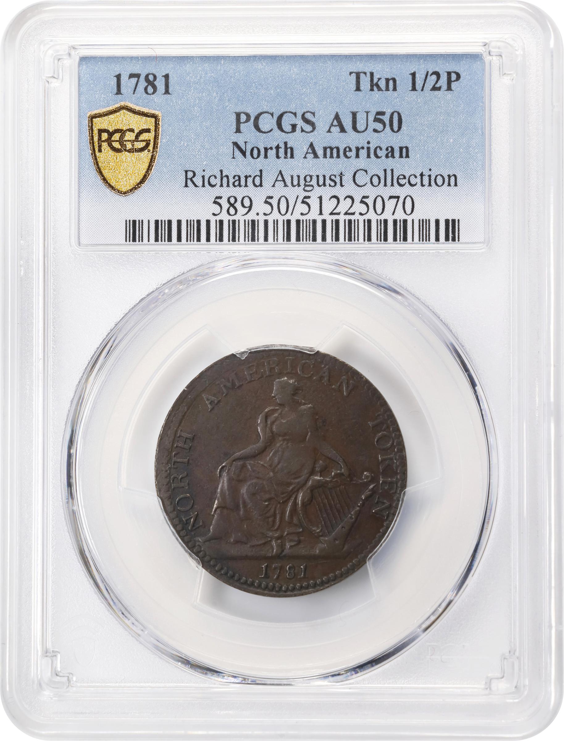 image for: "1781" (ca. 1820) North American Token. W-13980. Rarity-2. AU-50 (PCGS).