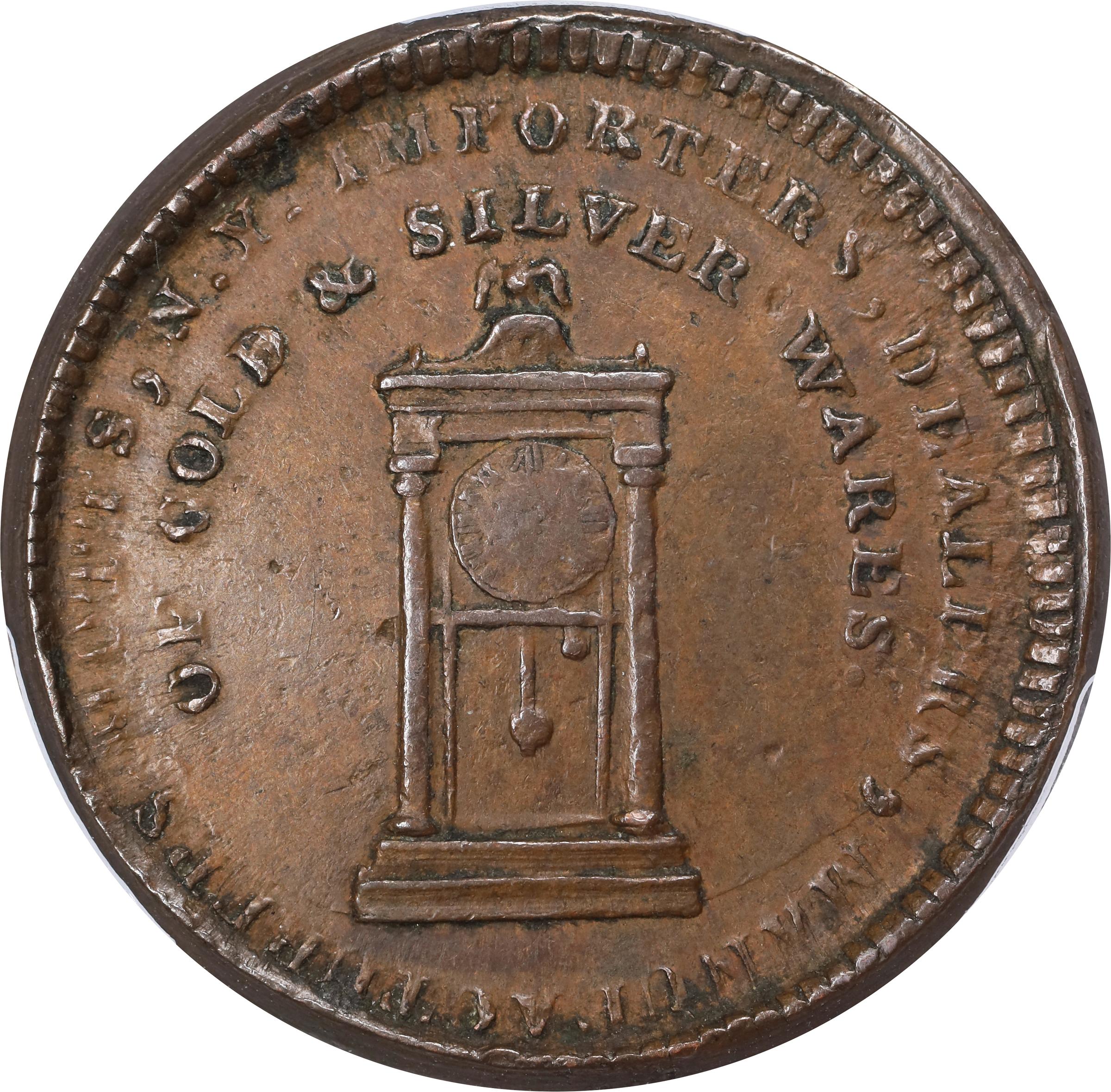 image for: "1789" Mott Token. Rulau-E NY 610, Breen-1020. Thick Planchet. Plain Edge. AU-58 (PCGS).