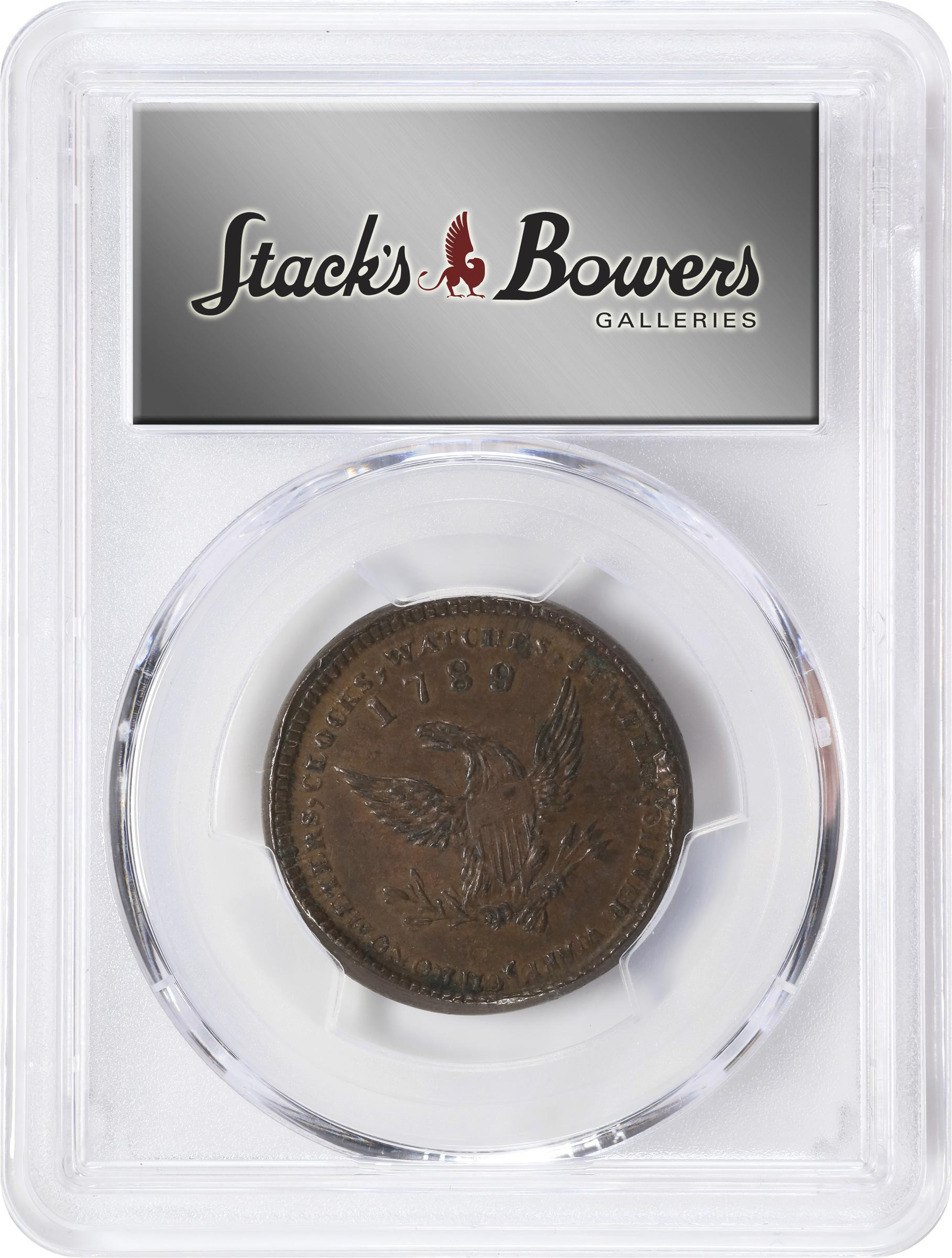 image for: "1789" Mott Token. Rulau-E NY 610, Breen-1020. Thick Planchet. Plain Edge. AU-58 (PCGS).