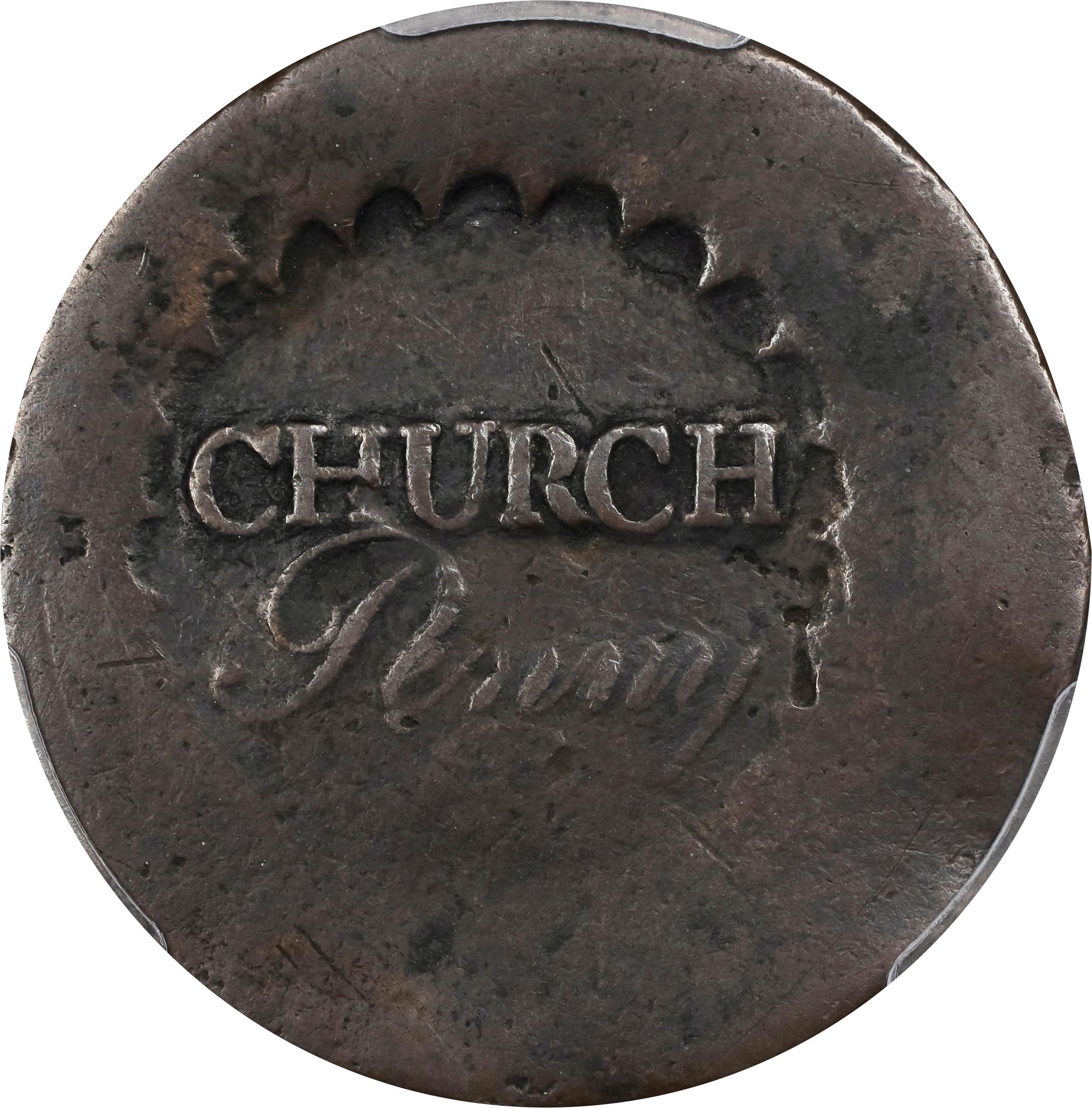 image for: Undated (1790) Albany Church Penny. W-8495. Rarity-7. Without D. VF-30 (PCGS).