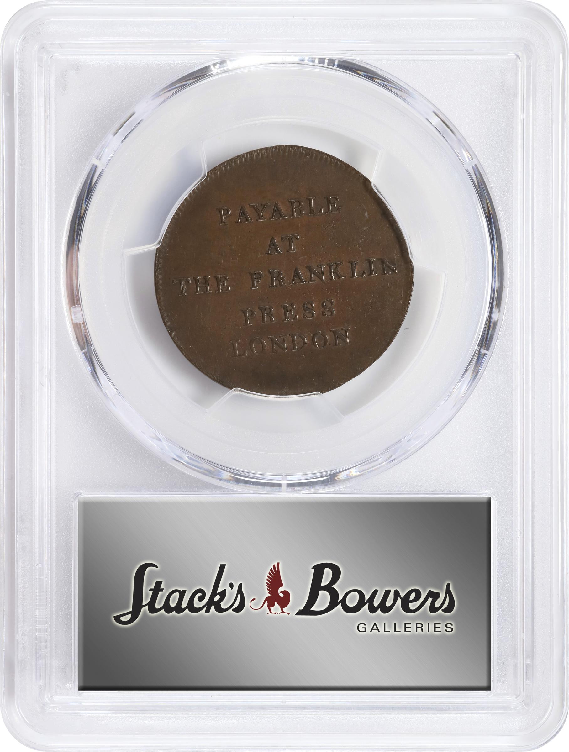 image for: 1794 Franklin Press Token. W-8850. Rarity-1. Plain Edge. MS-62 BN (PCGS).