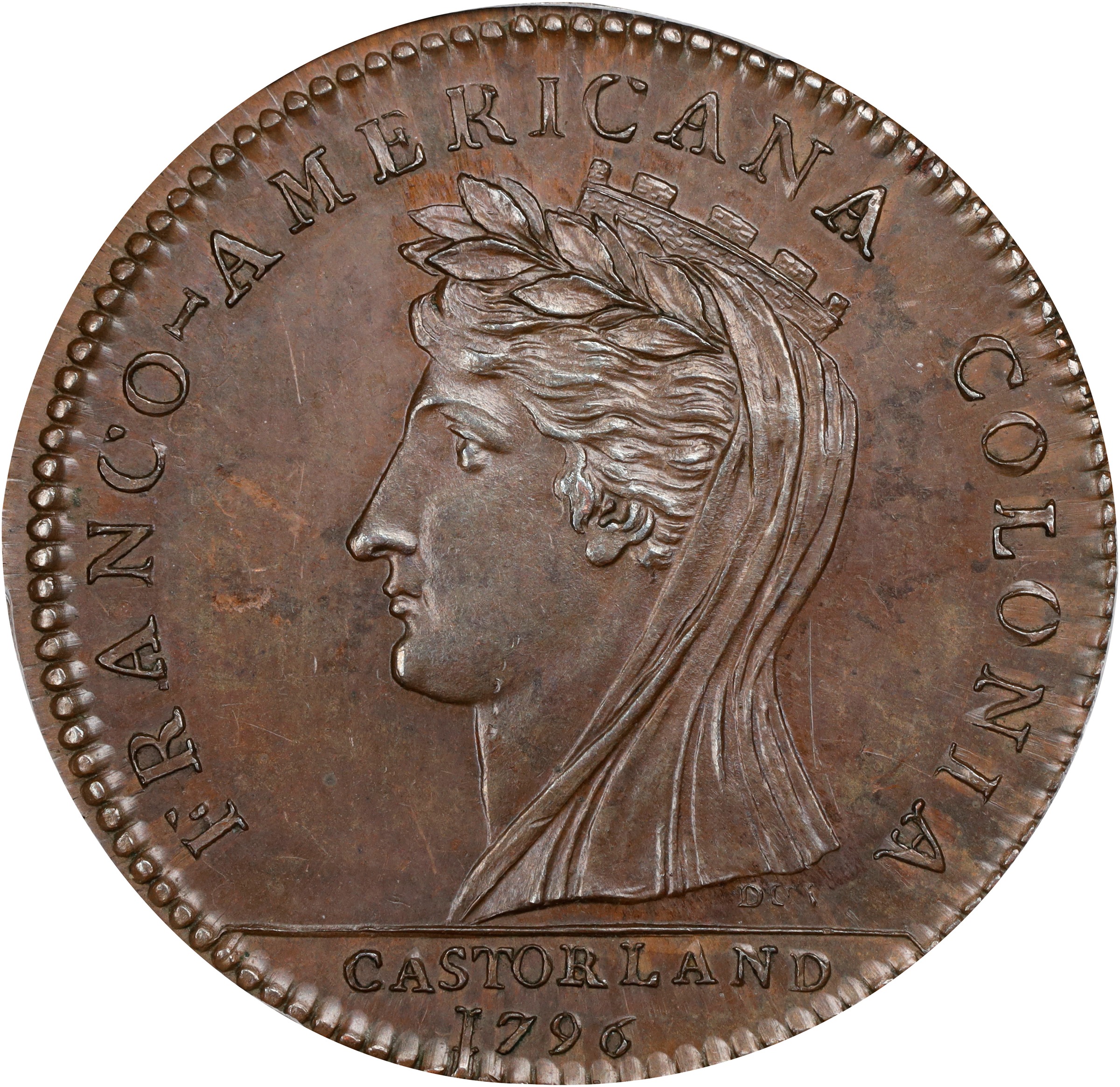 image for: 1796 Castorland Medal, or Jeton. Original. W-9110. Copper. Reeded Edge. MS-63 BN (PCGS).