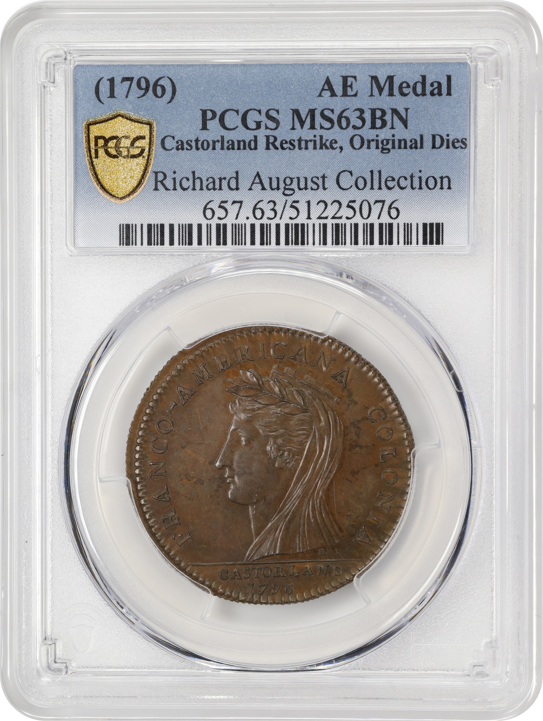 image for: 1796 Castorland Medal, or Jeton. Original. W-9110. Copper. Reeded Edge. MS-63 BN (PCGS).