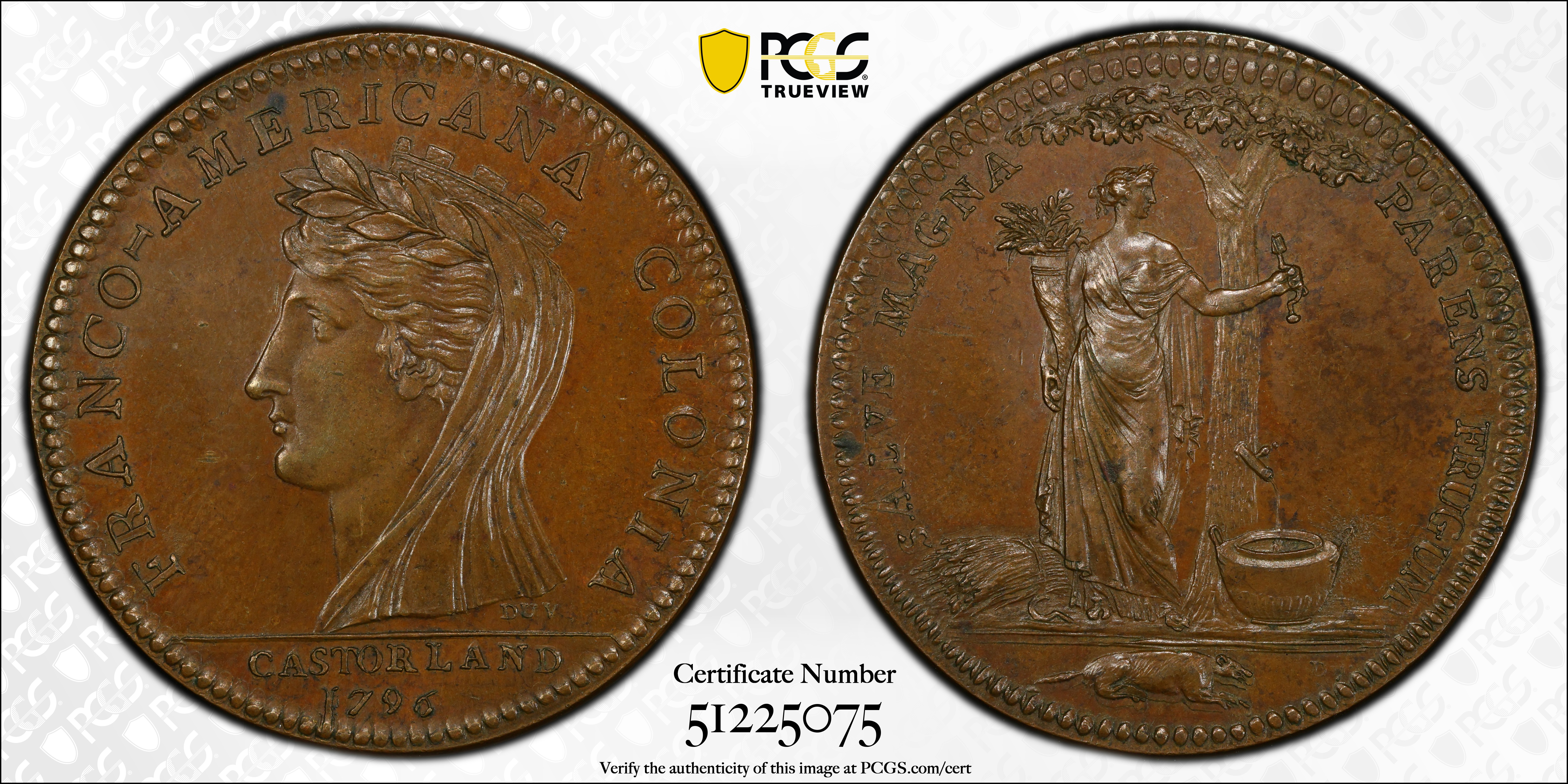 image for: 1796 Castorland Medal, or Jeton. Original. W-9115. Copper. Plain Edge. Thin Planchet. MS-63 BN (PCGS).