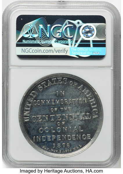 image for: 1876 US Centennial Exposition, Declaration of Independence, White Metal, MS62 NGC. Baker-390D, HK-74, GW-824, Abler-260, SH 2-...