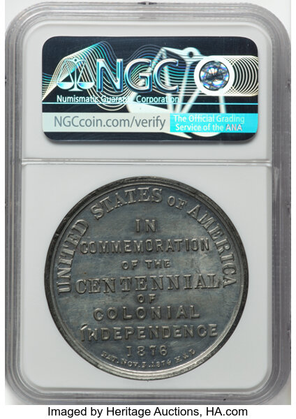 image for: 1876 US Centennial Exposition, Declaration of Independence, White Metal, MS62 NGC. Baker-390D, HK-74, GW-824, Abler-260, SH 2-...