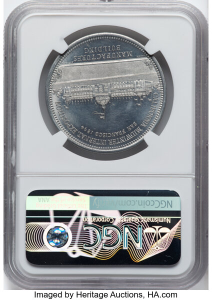 image for: 1894 Medal California Midwinter Exposition, Lauer's Manufactures Building, Aluminum, HK-266, SH 7-26 AL, R.6, MS64 Prooflike ...