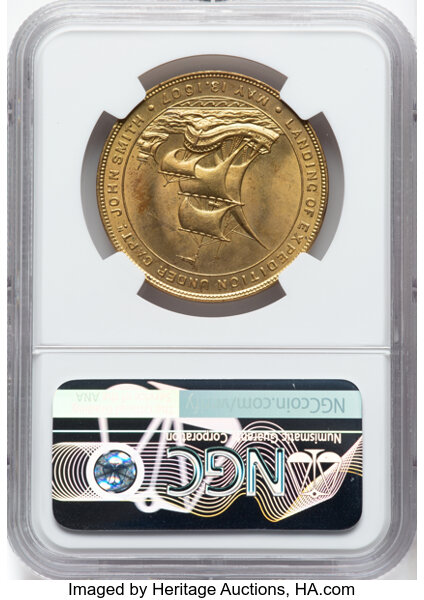 image for: 1907 Medal Jamestown Tercentennial, Official Medal, Gilt, HK-347, SH 15-1 GP, R.4, MS64 NGC. NGC Census: (51/43)....
