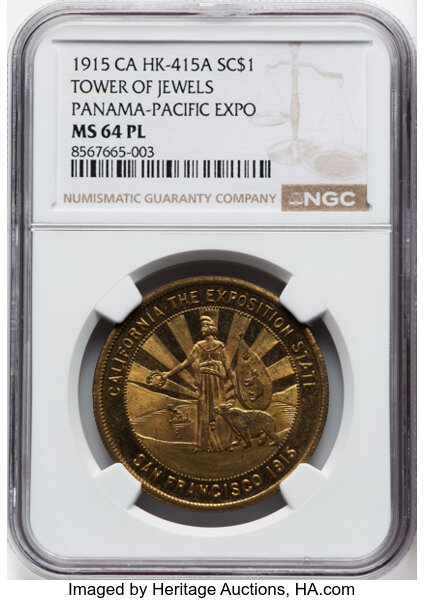 image for: 1915 Medal Panama-Pacific International Exposition, Tower of Jewels, HK-415a, SH 18-6 GP, R.6, MS64 Prooflike NGC. NGC Cens...
