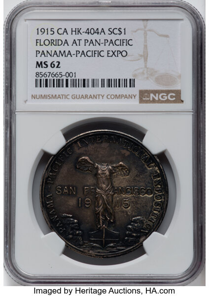 image for: 1915 Panama-Pacific International Exposition, Florida Expo Fund, Silver-Plated, HK-404a, SH 18-14 ASP, R.5, MS62 NGC. NGC Ce...