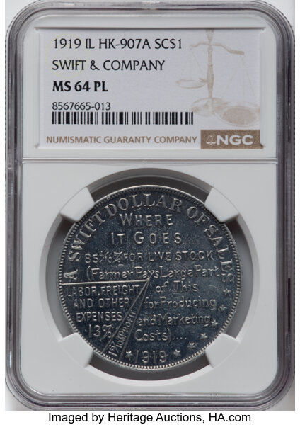 image for: 1919 Medal Swift & Company, HK-907a, MS64 Prooflike NGC. IL. NGC Census: (1/2)....