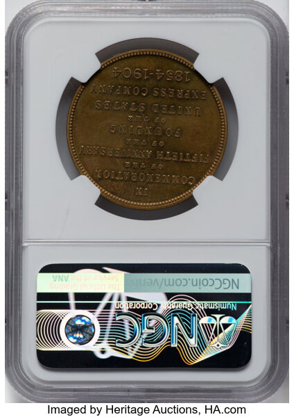 image for: 1904 Medal U.S. Express Company, 50th Anniversary, Brass, HK-736, R.5, MS65 NGC. NGC Census: (4/1)....