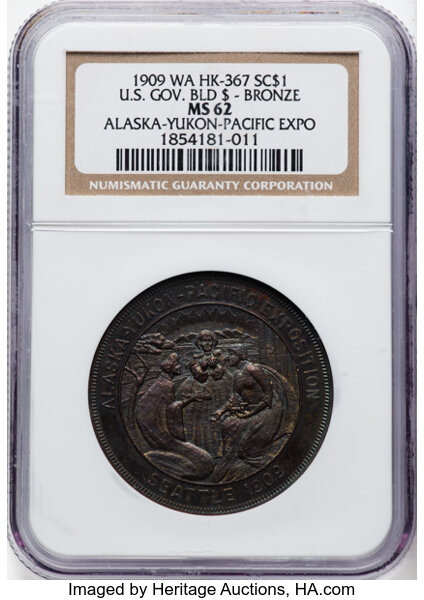 image for: 1909 Alaska-Yukon-Pacific Exposition, U.S. Government Building, Bronze, MS62 NGC. HK-367, SH 16-15 CU, R.7. ...