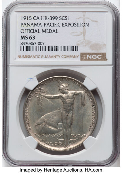 image for: 1915 Panama-Pacific Exposition, Official Medal, HK-399, R.5, Silver, MS63 NGC. NGC Census: 27 in 63, 74 finer (10/25). CDN: ...