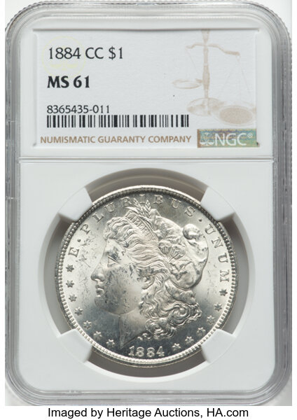 1884-CC $1 MS61 NGC. VAM-4A. CDN: $272 Whsle. Bid for NGC/PCGS MS61. Mintage 1,136,000....