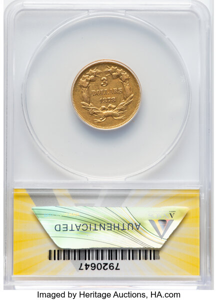 1878 $3 XF40 CAC thumbnail 2