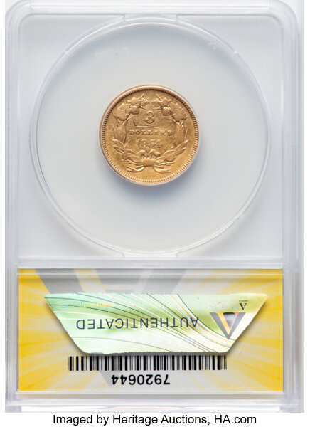 Three Dollar Gold Princess $3  1854-1889 [Type] VF25 CAC thumbnail 2
