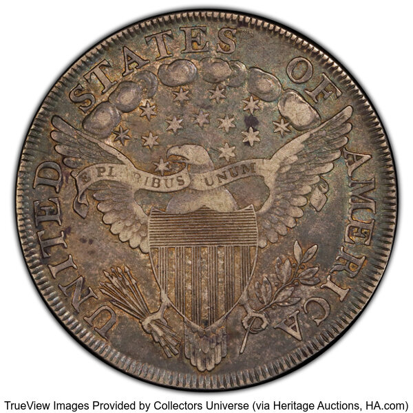 image for: 1799 $1 7x6 Stars, B-8, BB-154, R.3, VF35 PCGS. CAC. Bowers Die State I. A small die flaw to the right of the second S in S...