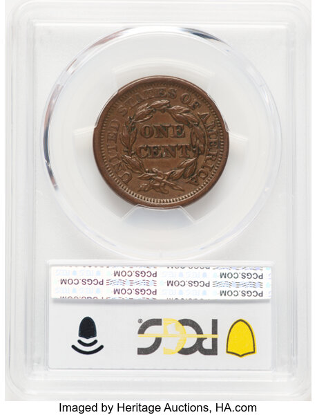 image for: 1855 1C Upright 55, N-13, R.3, AU58 PCGS. CDN: $140 Whsle. Bid for NGC/PCGS AU58. Mintage 1,574,829....