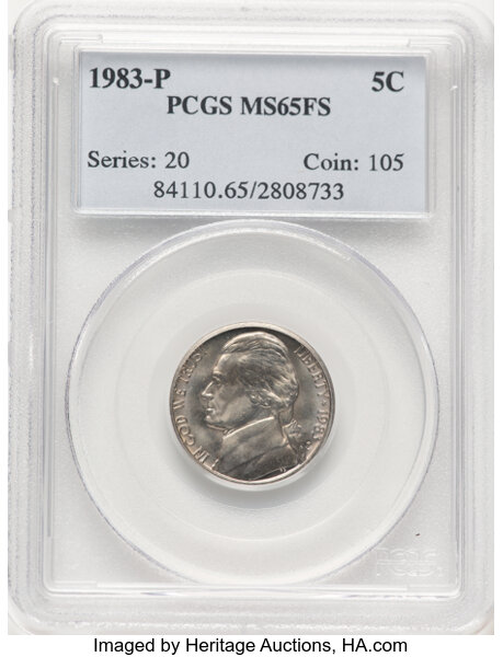 image for: 1983-P 5C MS65 Full Steps PCGS. PCGS Population: 44 in 65 (1 in 65+), 21 finer (10/25). CDN: $400 Whsle. Bid for NGC/PCGS M...