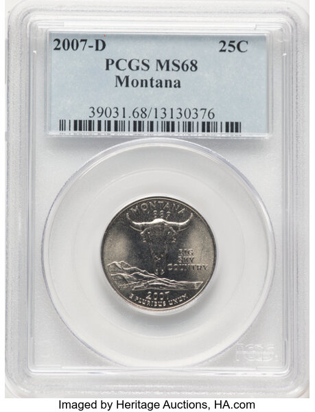 image for: 2007-D 25C Montana MS68 PCGS. PCGS Population: 17 in 68, 0 finer (10/25). CDN: $500 Whsle. Bid for NGC/PCGS MS68. ...