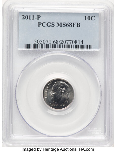 image for: 2011-P 10C MS68 Full Bands PCGS. PCGS Population: 11 in 68 (2 in 68+), 0 finer (10/25). CDN: $400 Whsle. Bid for NGC/PCGS M...