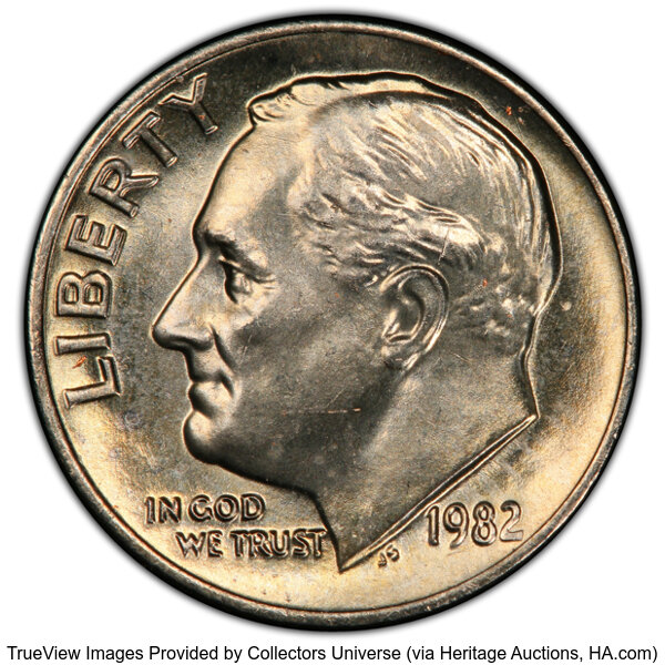 image for: 1982 10C No P, Strong Strike, FS-501, MS65 Full Bands PCGS.  CDN: $280 Whsle. Bid for NGC/PCGS MS65....