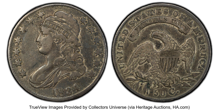 image for: 1834 50C Large Date, Small Letters, O-107, R.1, VF35 PCGS. CDN: $130 Whsle. Bid for NGC/PCGS VF35....