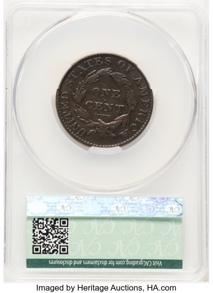 image for: 1827 1C N-8, R.3 -- Cleaned -- CACG Details. VF.  Mintage 2,357,732....