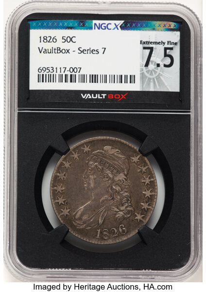 image for: 1826 50C O-117a, R.3, Extremely Fine 7.5  NGCX. Vault Box - Series 7.  Mintage 4,000,000....