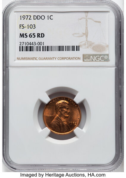 image for: 1972 1C Doubled Die Obverse, FS-103, MS65 Red NGC. NGC Census: 0 in 65, 0 finer (10/25). CDN: $125 Whsle. Bid for NGC/PCGS ...
