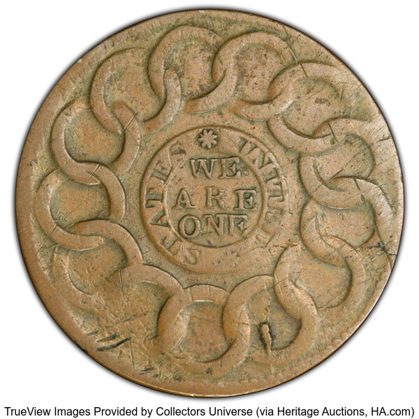 image for: 1787 Fugio Cent, STATES UNITED, Eight-Pointed Stars, N. 15-Y, W-6915, R.2, VF30 PCGS. CAC. PCGS Population: 19 in 30, 74 fin...