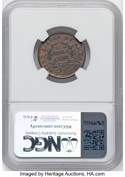 image for: 1804 1/2 C Spiked Chin, C-6, B-6, R.2, AU58 NGC. NGC Census: 36 in 58, 47 finer (10/25). CDN: $1,800 Whsle. Bid for NGC/PCG...