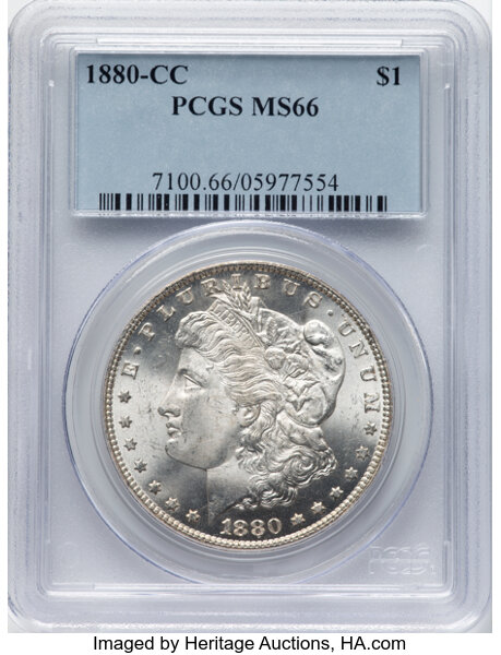 1880-CC $1 MS66 PCGS. VAM-9. CDN: $2,150 Whsle. Bid for NGC/PCGS MS66. Mintage 591,000....