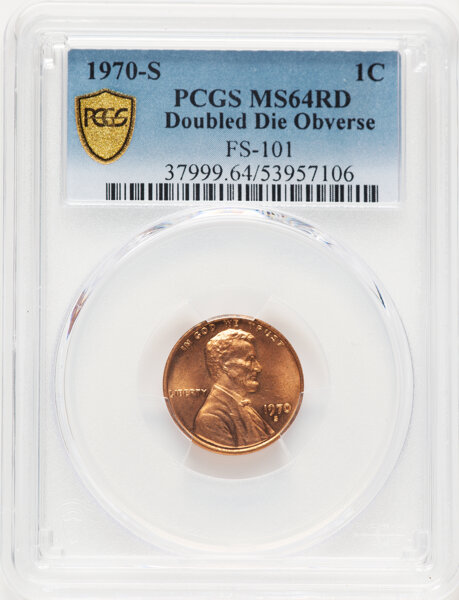 image for: 1970-S 1C Large Date, Doubled Die Obverse, FS-101, MS64 Red PCGS. PCGS Population: 24 in 64, 31 finer (10/25). CDN: $2,000 ...