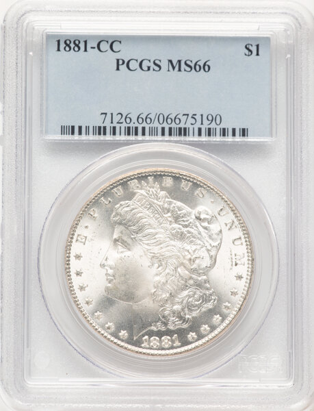 1881-CC $1 MS66 PCGS. VAM-2. CDN: $1,050 Whsle. Bid for NGC/PCGS MS66. Mintage 296,000....