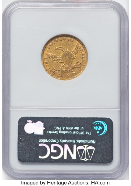 image for: 1838 $5 HM-2, R.3, AU53 NGC. NGC Census: (98/414).  Mintage 286,588....