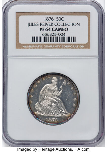 image for: 1876 50C PR64 Cameo NGC. WB-107, MPD-001, FS-303. Ex: Jules Reiver Collection-Dick Osburn Collection. Type One reverse (Ope...