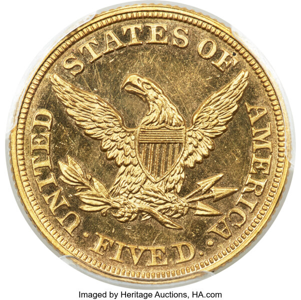 image for: 1865 $5 JD-1, High R.6, PR64 Cameo PCGS. CAC....